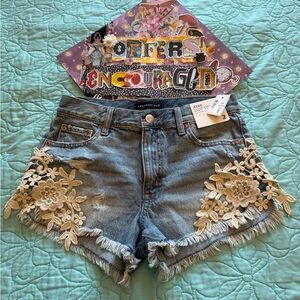 Aeropostale Women's Denim Shorts with Cream Floral Accents
